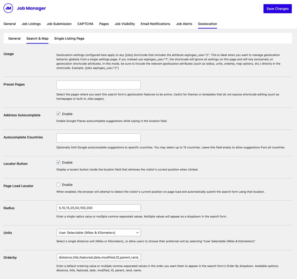 Search & Map Settings 1