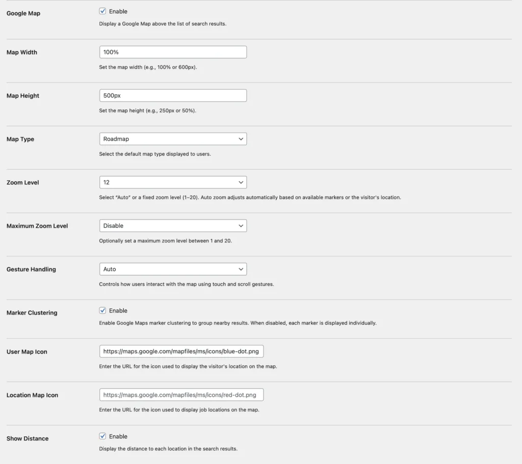 Search & Map Settings 2